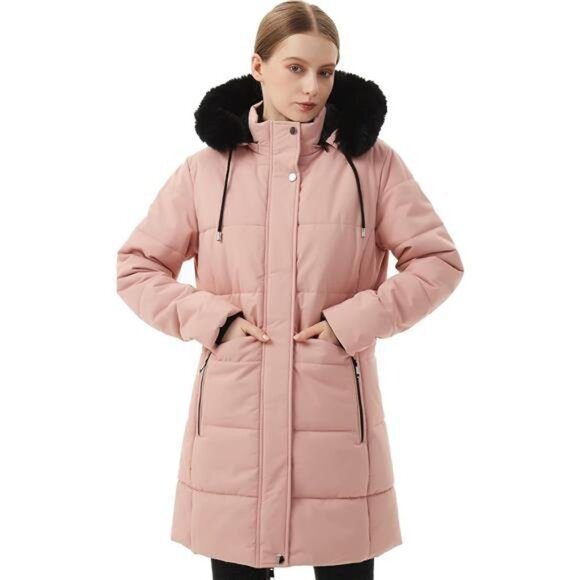 Women's Winter Puffer Coat Jacket Waterproof Pink - Picture 3 of 6